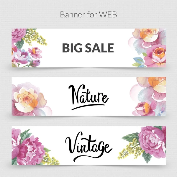 Wildflower promo sale banner template for web in a watercolor style isolated.