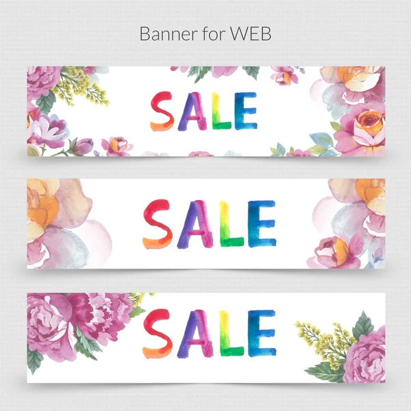 Wildflower promo sale banner template for web in a watercolor style isolated. — Stock Photo, Image