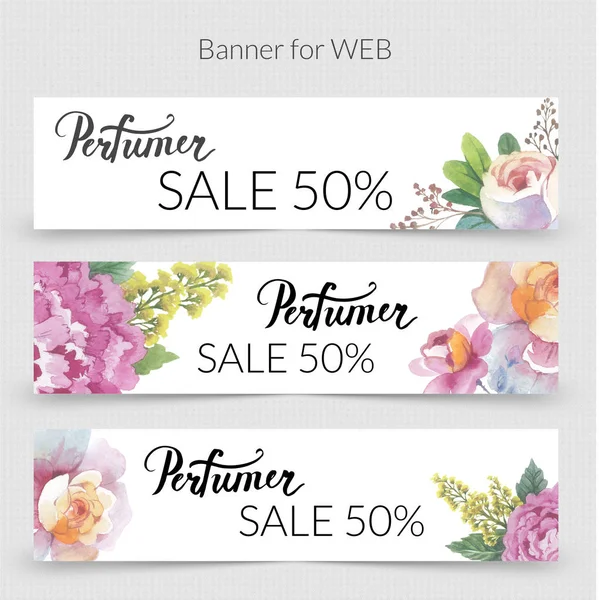 Wildflower promo sale banner template for web in a watercolor style isolated. — Stock Photo, Image