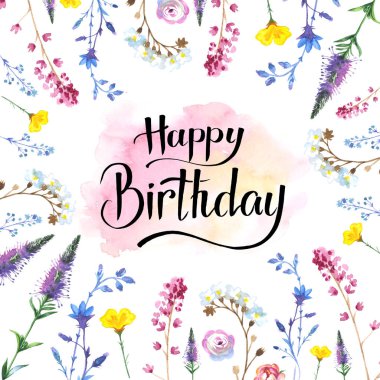 Boyalı kır çiçeği çiçek arka plan deseni el yazısı ile suluboya tarzında.