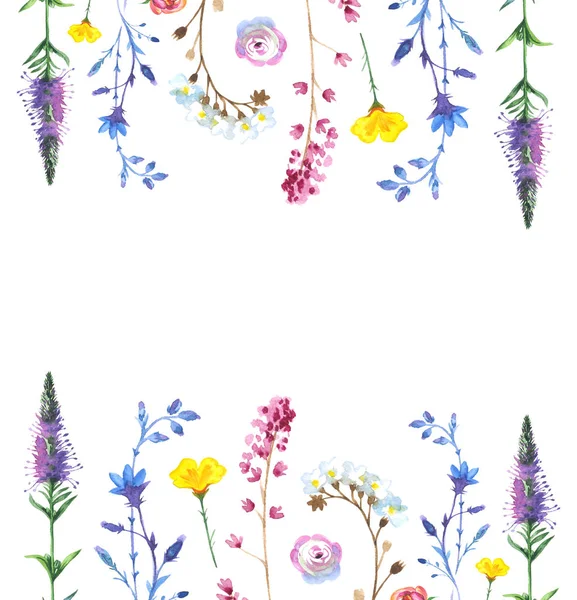 Χειροποίητη wildflower λουλούδια μοτίβο φόντου σε στυλ υδροχρώματος. — Φωτογραφία Αρχείου