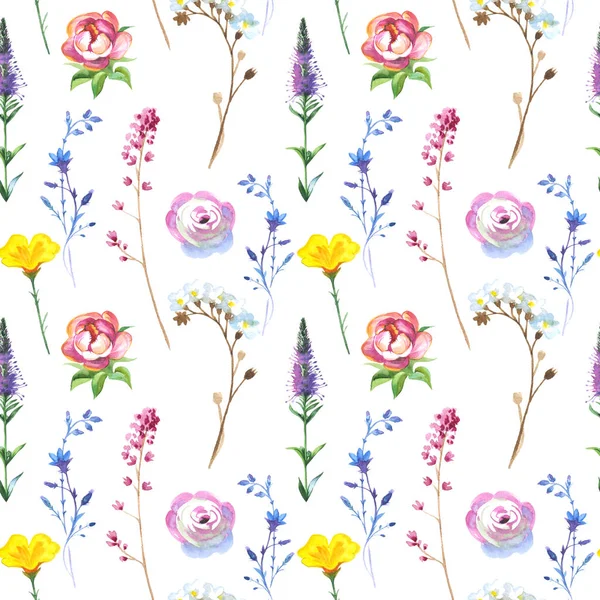 Painted wildflower flowers background pattern in a watercolor style.