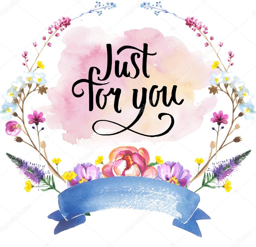 painted flower wreath of wildflowers with handwriting in a painted flower wreath of wildflowers with handwriting in a