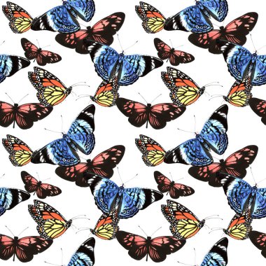 Tropikal Hawaii palmiye ağacı ve kelebekler desen izole bir suluboya tarzında bırakır..