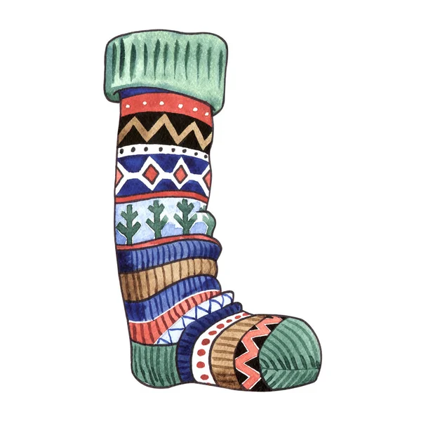 Christmas winter holiday symbol sock in a watercolor style isolated — Stock Photo, Image