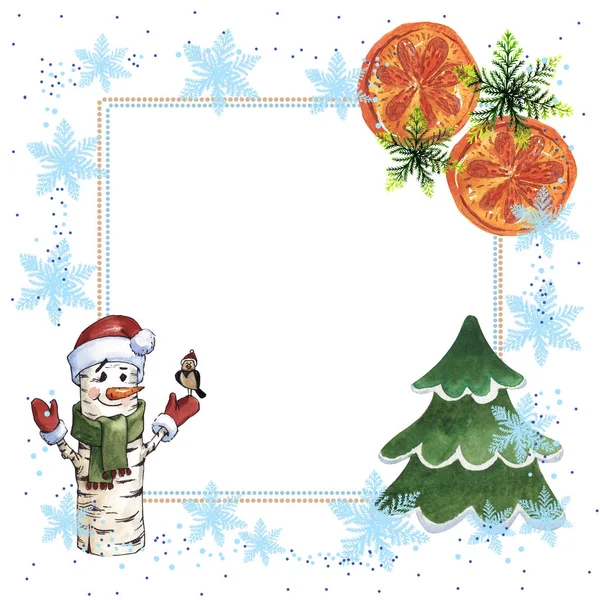 Christmas winter holiday symbol frame in a watercolor style isolated — Stock Photo, Image