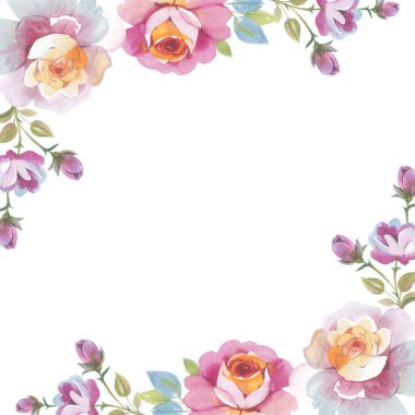 Kır çiçeği gül çiçek çerçeve izole bir suluboya tarzında.