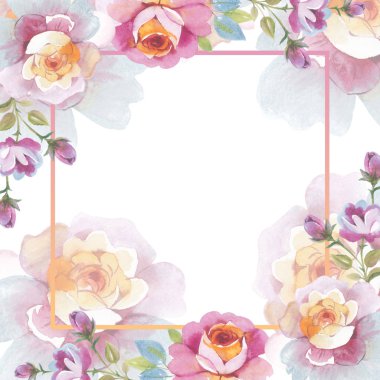 Kır çiçeği gül çiçek çerçeve izole bir suluboya tarzında.