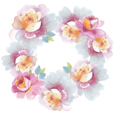 Kır çiçeği gül çiçek çelenk izole bir suluboya tarzında.