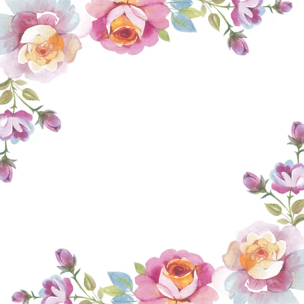 고립 된 수채화 스타일에서 플라워 장미 꽃 프레임. — 스톡 사진