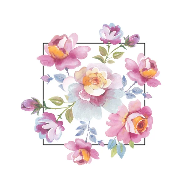Wildflower rose flower frame in a watercolor style isolated. — Stock Photo, Image