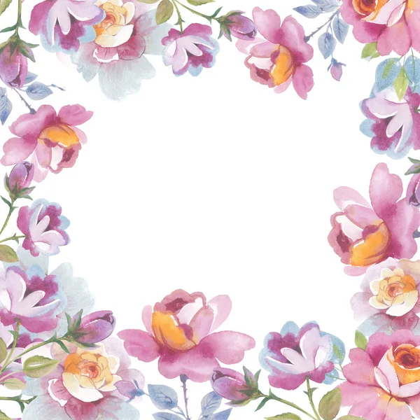 고립 된 수채화 스타일에서 플라워 장미 꽃 프레임. — 스톡 사진