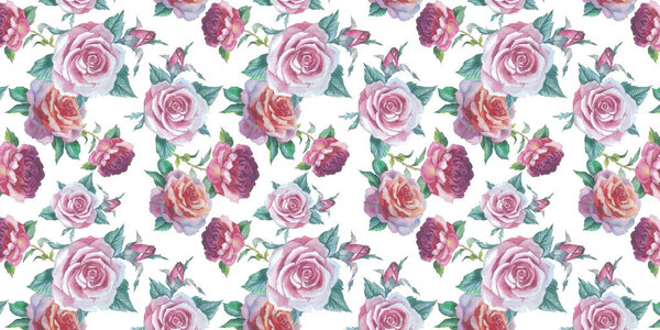 Wildflower rose flower pattern in a watercolor style isolated.
