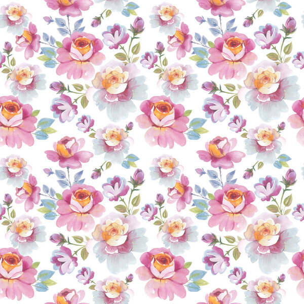 Wildflower rose flower pattern in a watercolor style isolated.