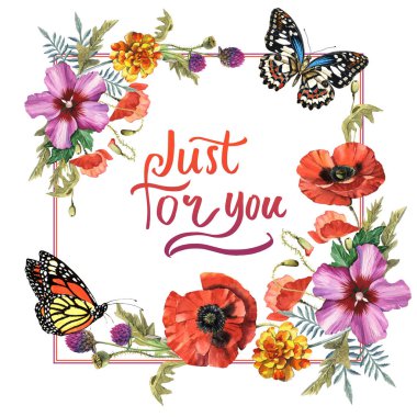 Kır çiçeği haşhaş çiçek çerçeve izole bir suluboya tarzında.