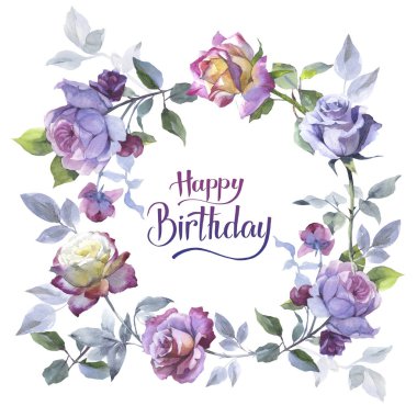 Kır çiçeği gül çiçek çelenk izole bir suluboya tarzında.