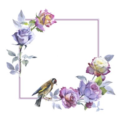 Kır çiçeği gül çiçek çerçeve izole bir suluboya tarzında.