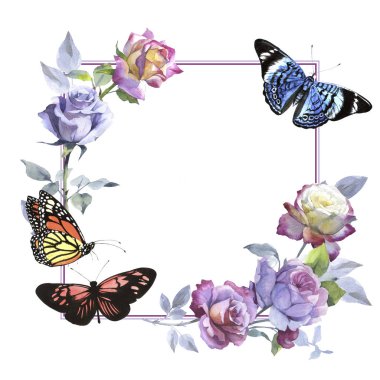 Kır çiçeği gül çiçek çerçeve izole bir suluboya tarzında.