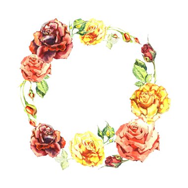 Kır çiçeği gül çiçek çelenk izole bir suluboya tarzında.