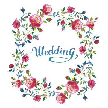 Kır çiçeği gül çiçek çelenk izole bir suluboya tarzında.