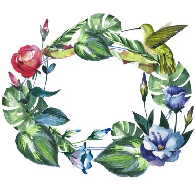 Tropikal Hawaii palmiye ağacı çelenk izole bir suluboya tarzında bırakır..