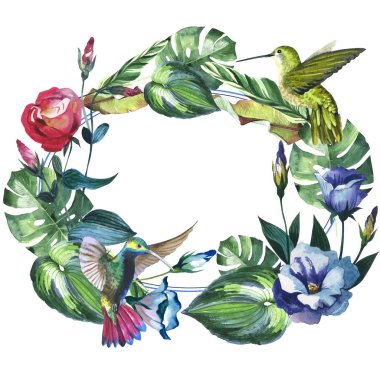 Tropikal Hawaii palmiye ağacı çelenk izole bir suluboya tarzında bırakır..