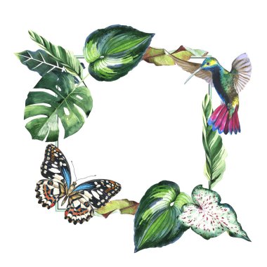 Tropikal Hawaii palmiye ağacı çerçeve izole bir suluboya tarzında bırakır..