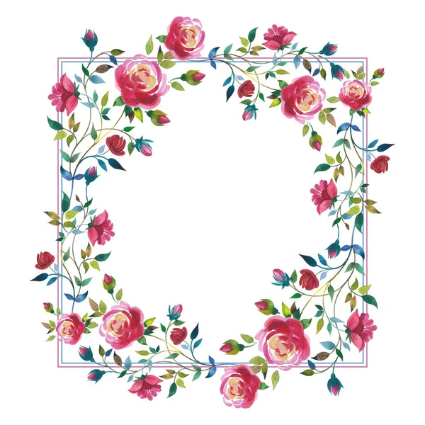 Wildflower rose flower wreath in a watercolor style isolated. — Stock Photo, Image