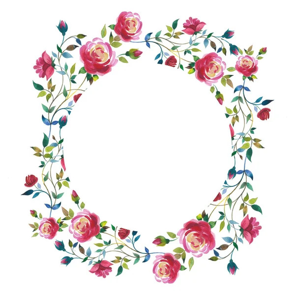 Wildflower rose flower wreath in a watercolor style isolated. — Stock Photo, Image