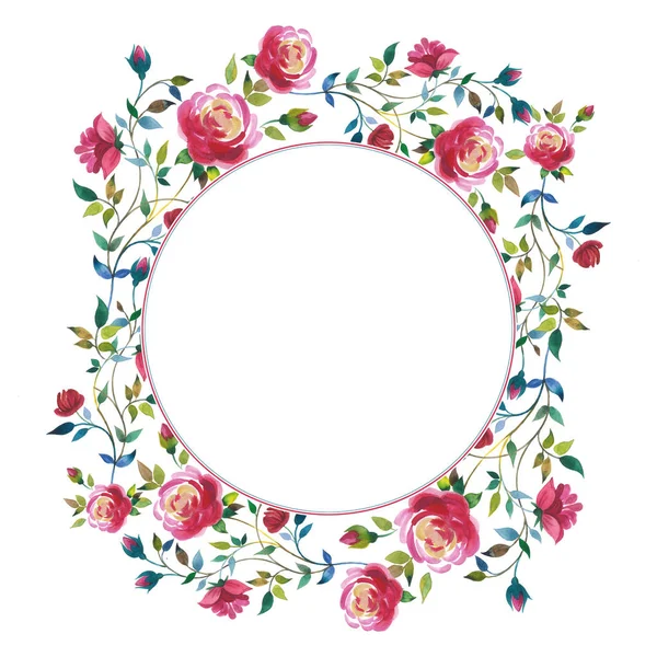 Wildflower rose flower wreath in a watercolor style isolated. — Stock Photo, Image