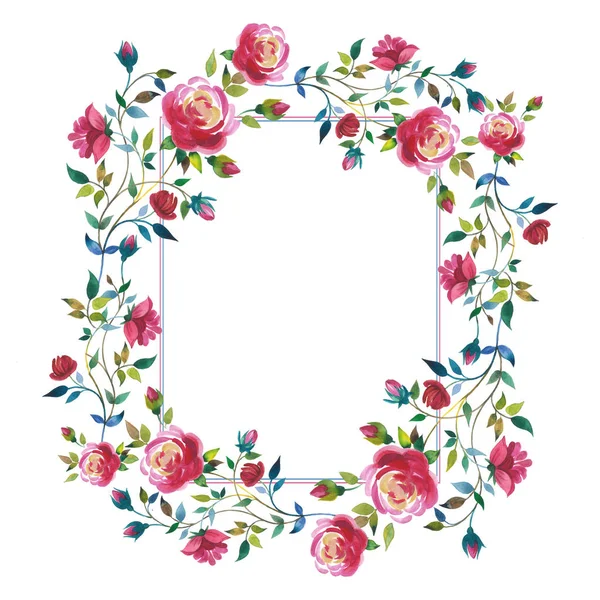 Wildflower rose flower wreath in a watercolor style isolated. — Stock Photo, Image