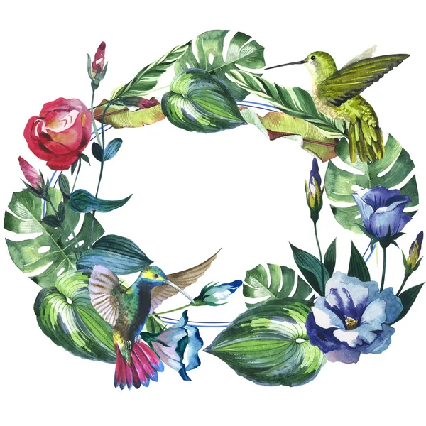 Tropikal Hawaii palmiye ağacı çelenk izole bir suluboya tarzında bırakır..