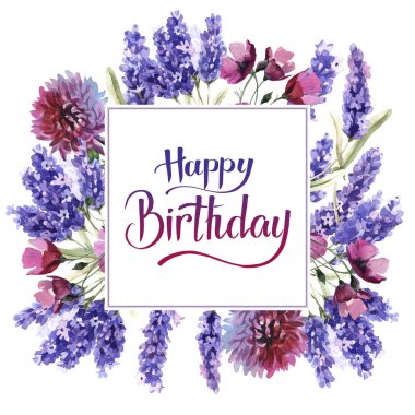 Kır çiçeği lavanta çiçek çerçeve izole bir suluboya tarzında.