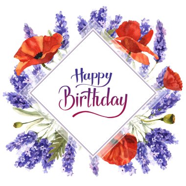 Kır çiçeği lavanta çiçek çerçeve izole bir suluboya tarzında.