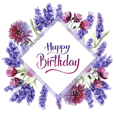 Kır çiçeği lavanta çiçek çerçeve izole bir suluboya tarzında.