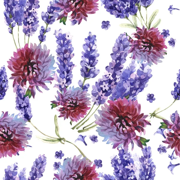 Flor silvestre patrón de flores de lavanda en un estilo de acuarela aislado . — Foto de Stock