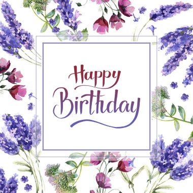 Kır çiçeği lavanta çiçek çerçeve izole bir suluboya tarzında.