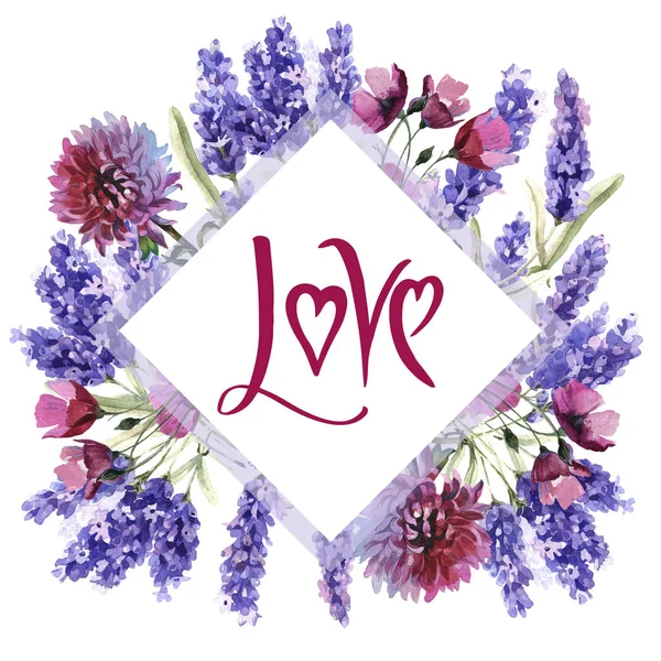 Wildblume Lavendel Blume Rahmen in einem Aquarell-Stil isoliert. — Stockfoto