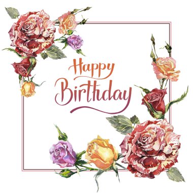 Kır çiçeği gül çiçek çerçeve izole bir suluboya tarzında.