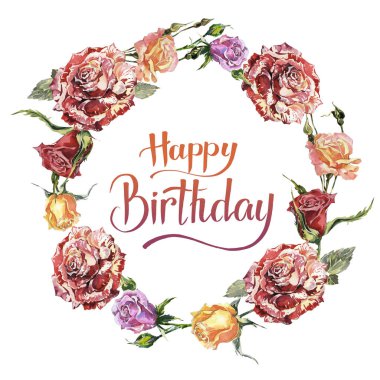 Kır çiçeği gül çiçek çelenk izole bir suluboya tarzında.