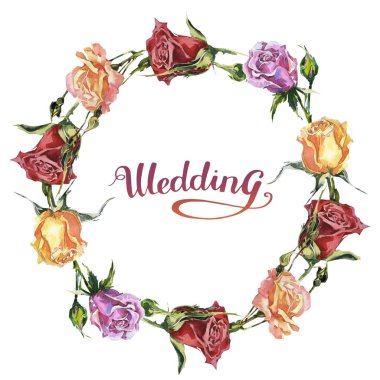 Kır çiçeği gül çiçek çelenk izole bir suluboya tarzında.