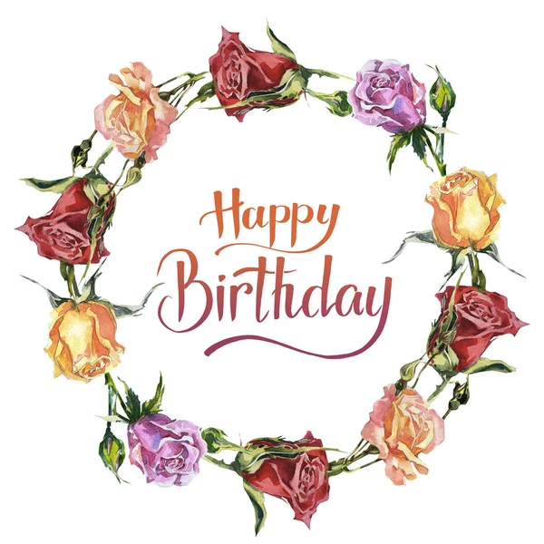 Kır çiçeği gül çiçek çelenk izole bir suluboya tarzında.