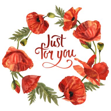 Kır çiçeği haşhaş çiçek çelenk izole bir suluboya tarzında.