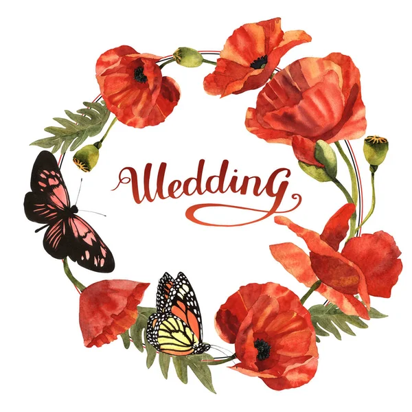 Wildblume Mohn Blumenkranz in einem Aquarell-Stil isoliert. — Stockfoto