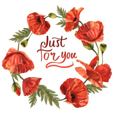 Kır çiçeği haşhaş çiçek çelenk izole bir suluboya tarzında.