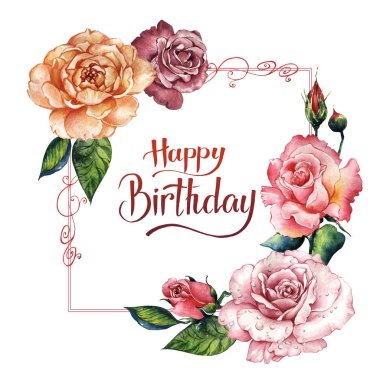 Kır çiçeği gül çiçek çerçeve izole bir suluboya tarzında.