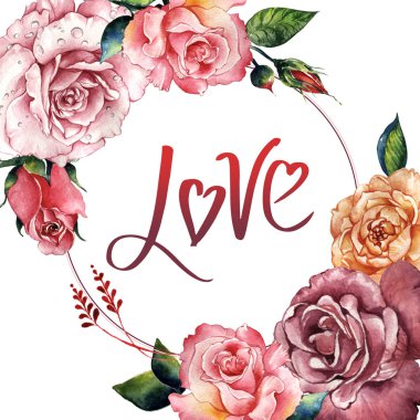 Kır çiçeği gül çiçek çerçeve izole bir suluboya tarzında.