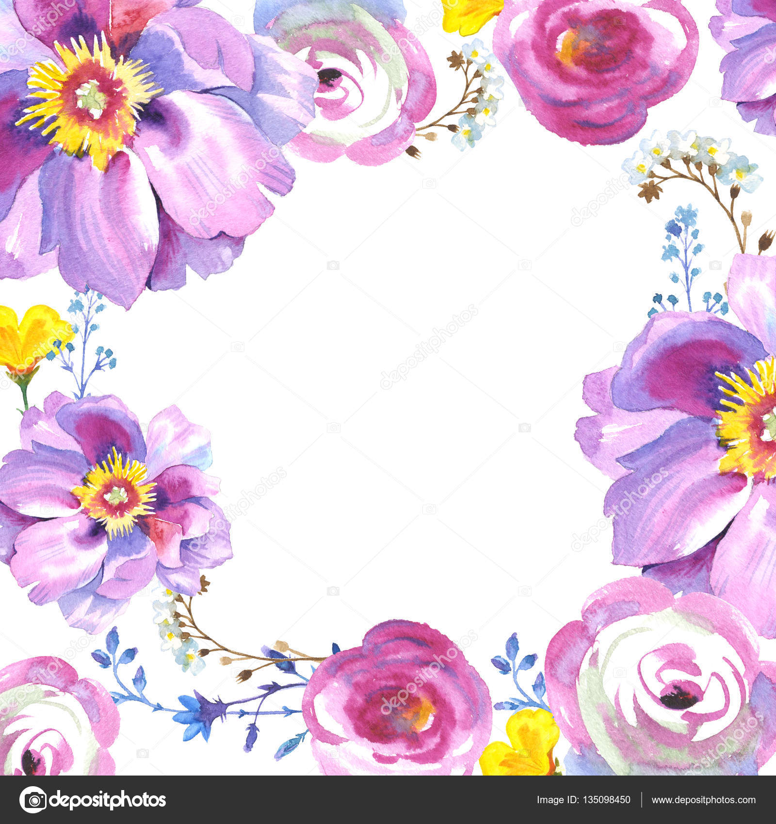 分離された水彩画の野生の花バラの花フレーム— ストック