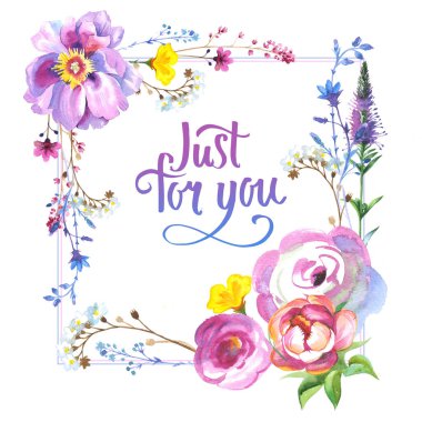 Kır çiçeği gül çiçek çerçeve izole bir suluboya tarzında