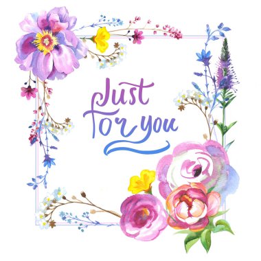 Kır çiçeği gül çiçek çerçeve izole bir suluboya tarzında